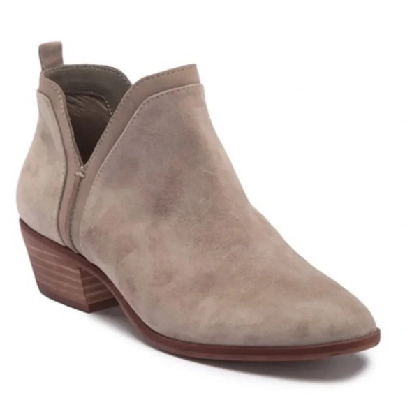 Sam Edelman Gray Taupe Ankle Boots Suede Stacked Heel 9 - Picture 1 of 8